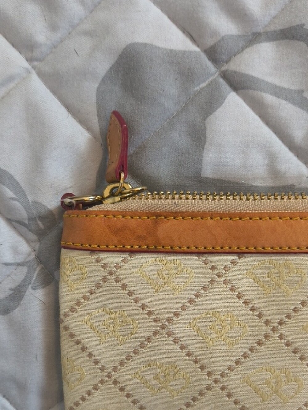 Dooney & Bourke Cream Canvas Wristlet with Tan Leather Trim and Gold Hardware - Picture 8 of 10